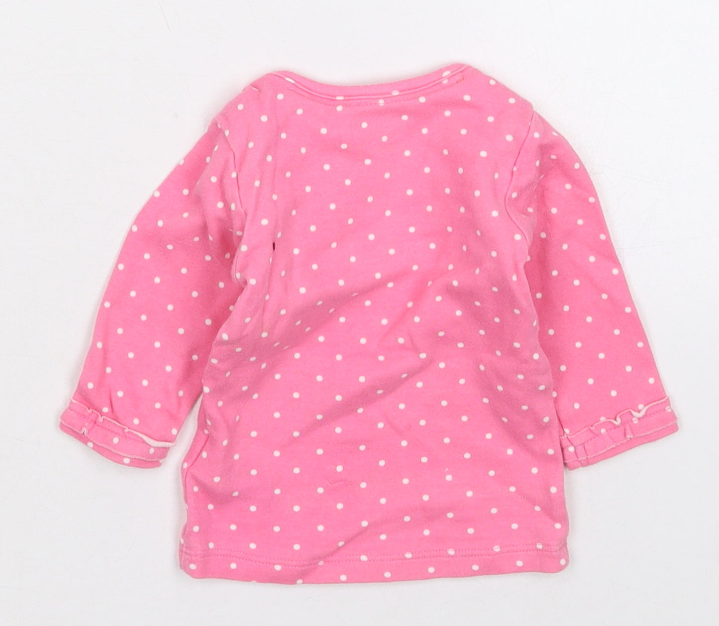 Marks and Spencer Girls Pink Polka Dot Cotton Basic T-Shirt Size 0-3 Months Crew Neck Pullover