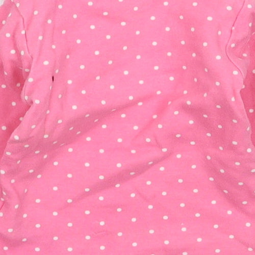Marks and Spencer Girls Pink Polka Dot Cotton Basic T-Shirt Size 0-3 Months Crew Neck Pullover