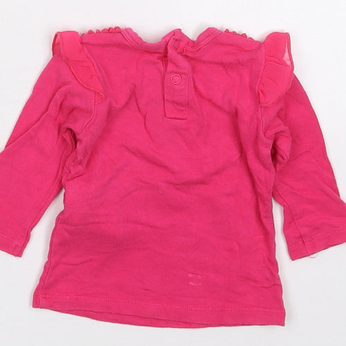 Benetton Girls Pink  Vinyl Basic T-Shirt Size 0-3 Months Crew Neck Pullover - Lovely Deer