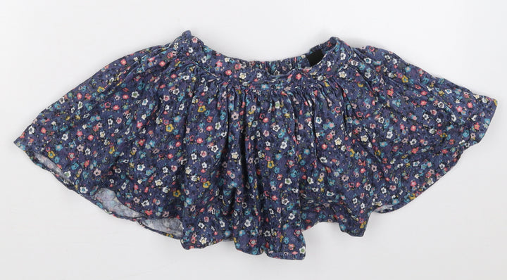 Marks and Spencer Girls Blue Floral Cotton Skater Skirt Size 2-3 Years Regular