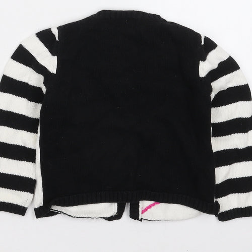 NBC Girls White Striped Cotton Cardigan Jumper Size 12-18 Months  Button - Black and White Hearts