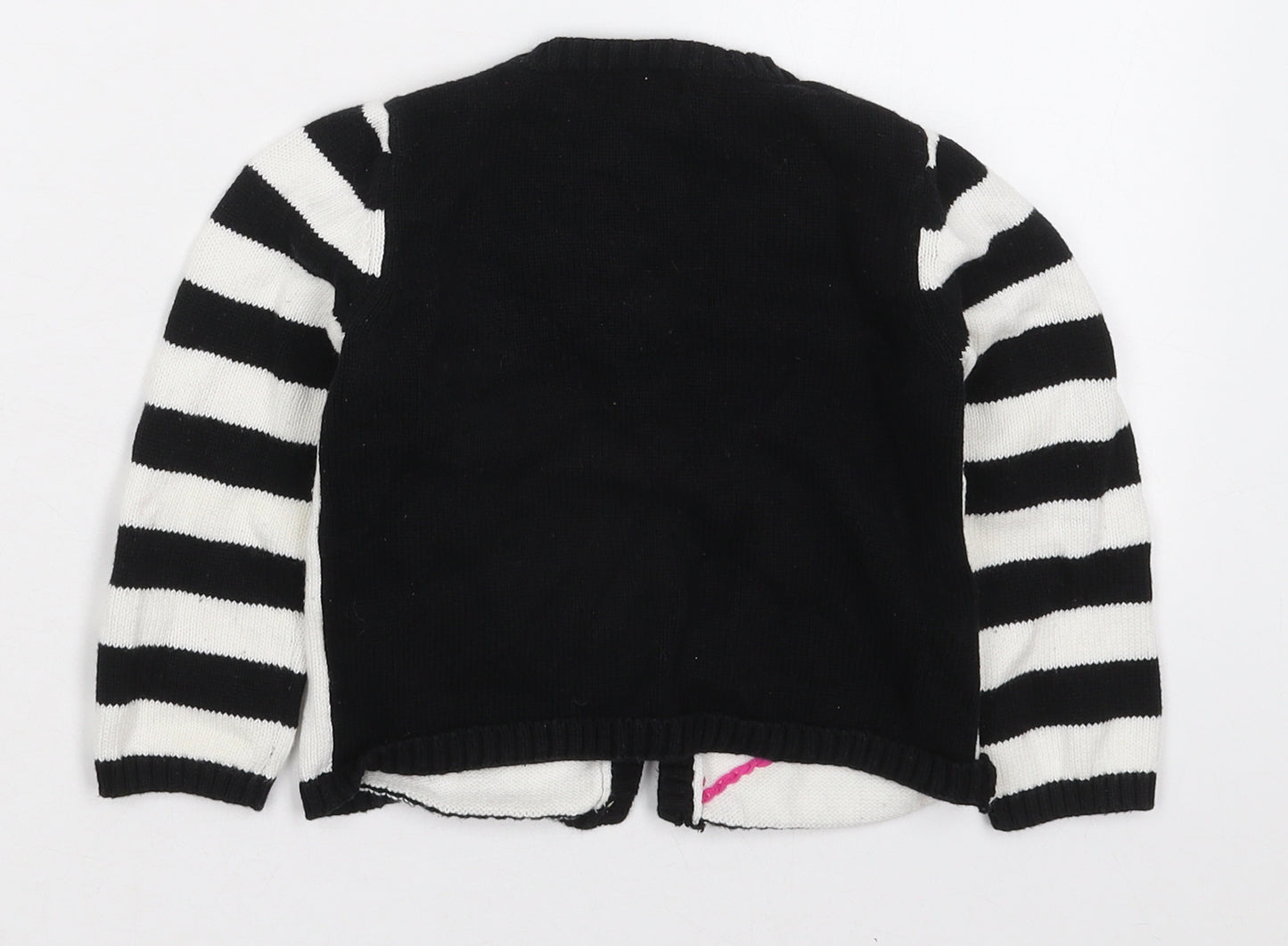 NBC Girls White Striped Cotton Cardigan Jumper Size 12-18 Months  Button - Black and White Hearts