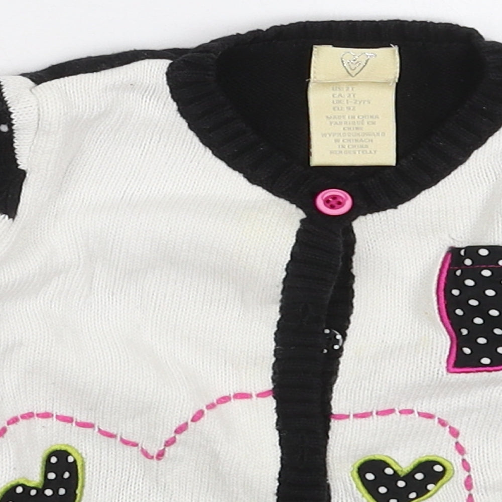 NBC Girls White Striped Cotton Cardigan Jumper Size 12-18 Months  Button - Black and White Hearts