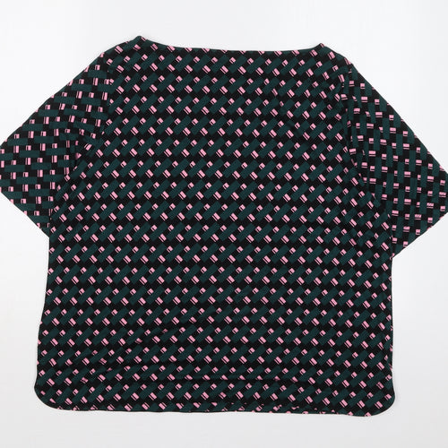 Marks and Spencer Womens Green Geometric Viscose Basic T-Shirt Size 18 Boat Neck - Pink
