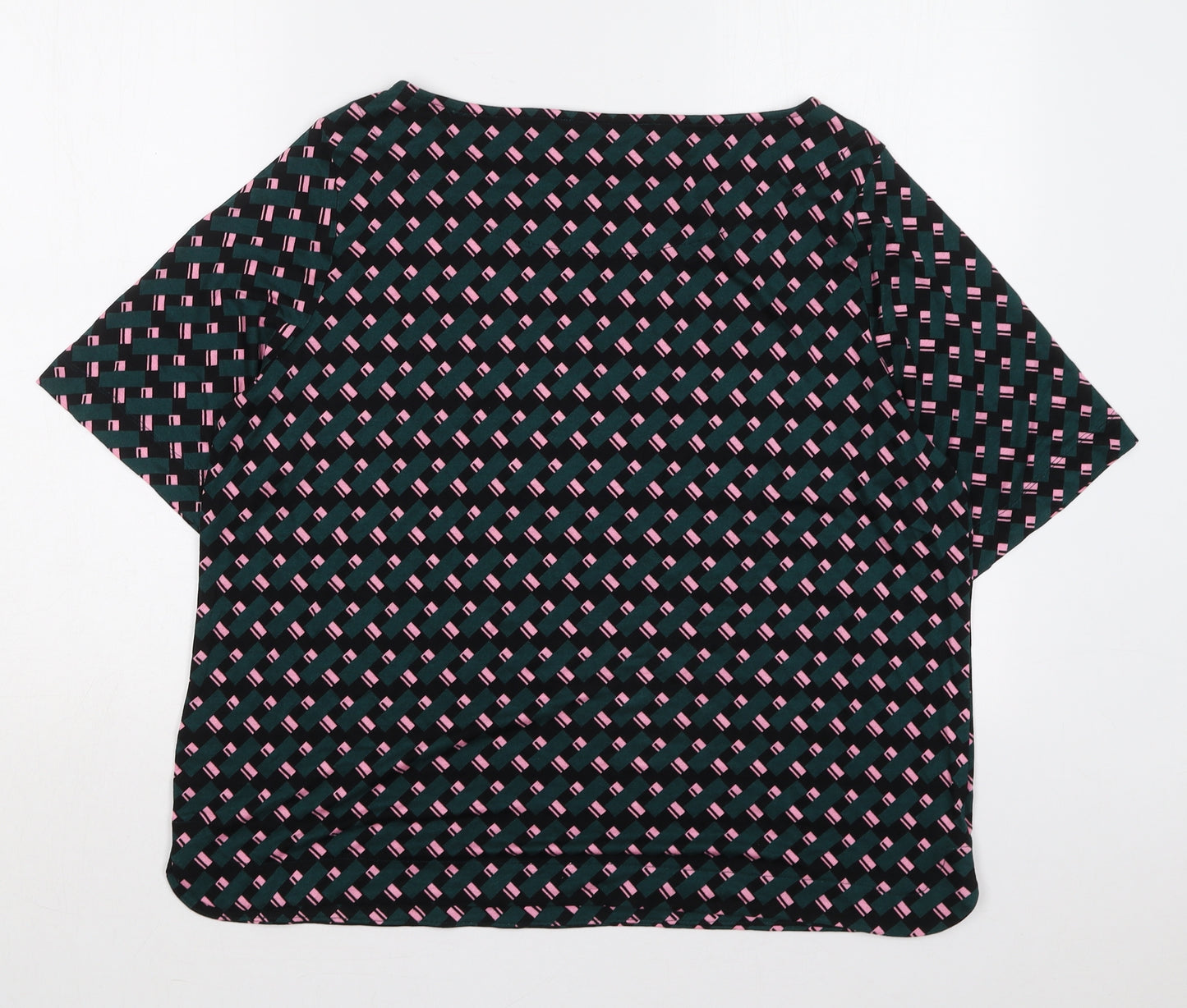 Marks and Spencer Womens Green Geometric Viscose Basic T-Shirt Size 18 Boat Neck - Pink