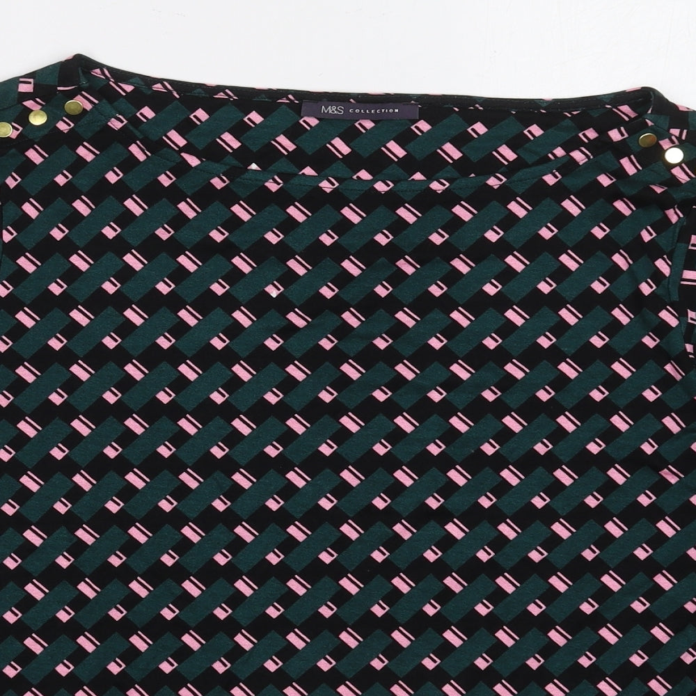 Marks and Spencer Womens Green Geometric Viscose Basic T-Shirt Size 18 Boat Neck - Pink