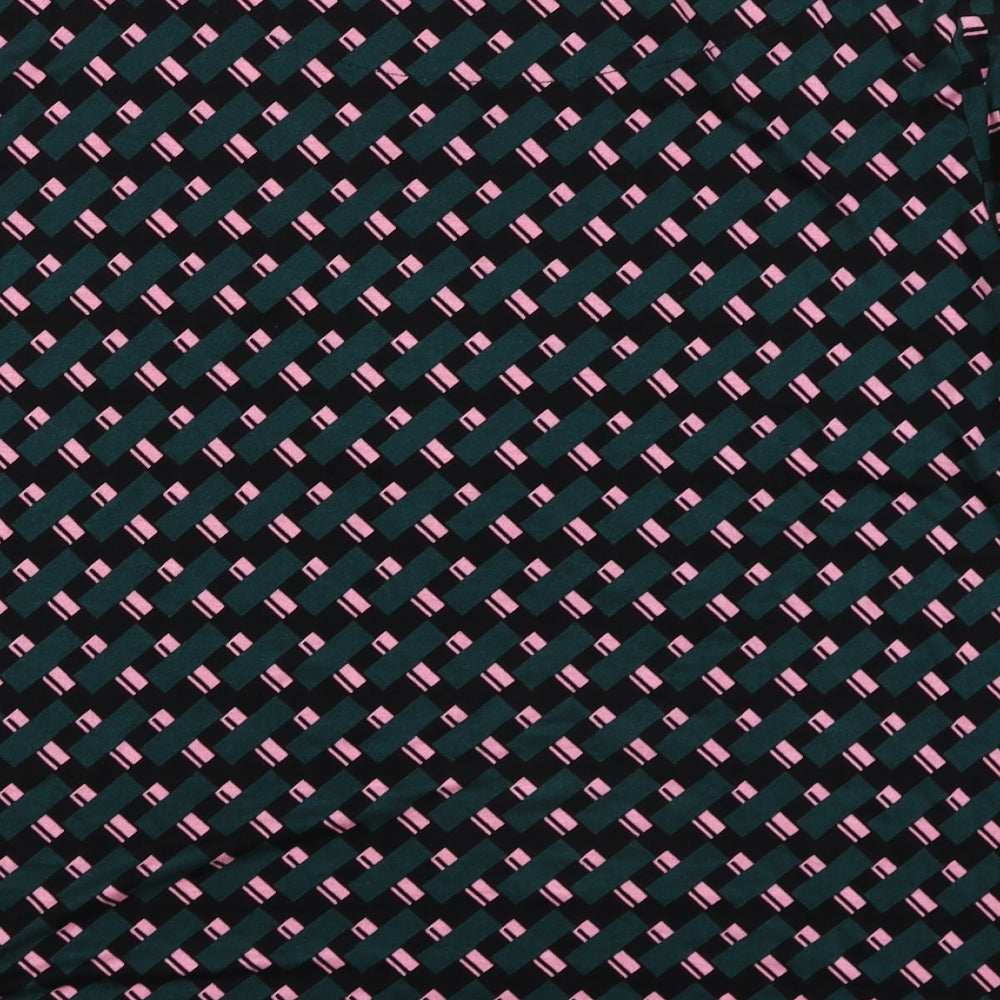 Marks and Spencer Womens Green Geometric Viscose Basic T-Shirt Size 18 Boat Neck - Pink