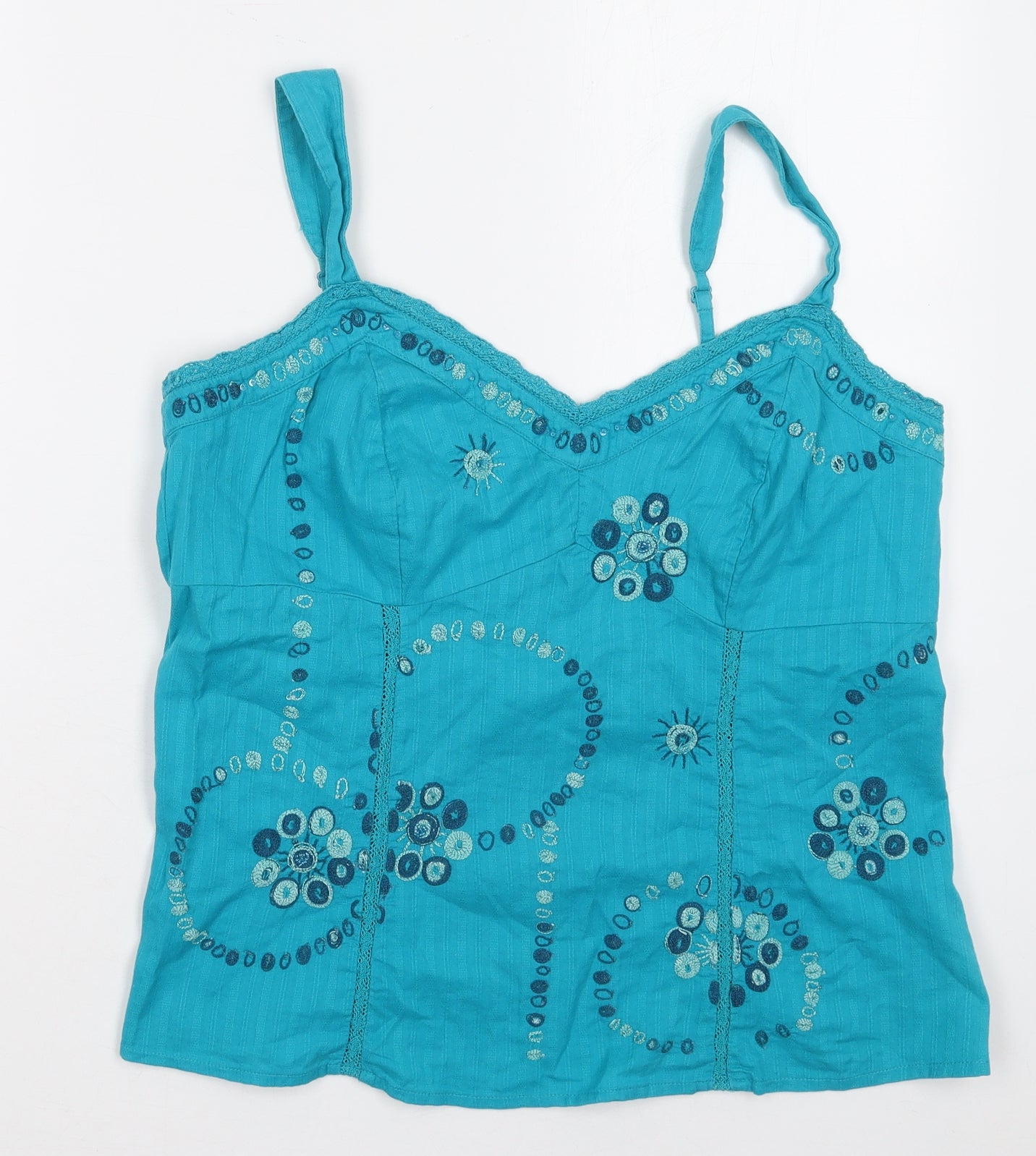 Per Una Womens Blue Geometric Cotton Basic Tank Size 14 V-Neck
