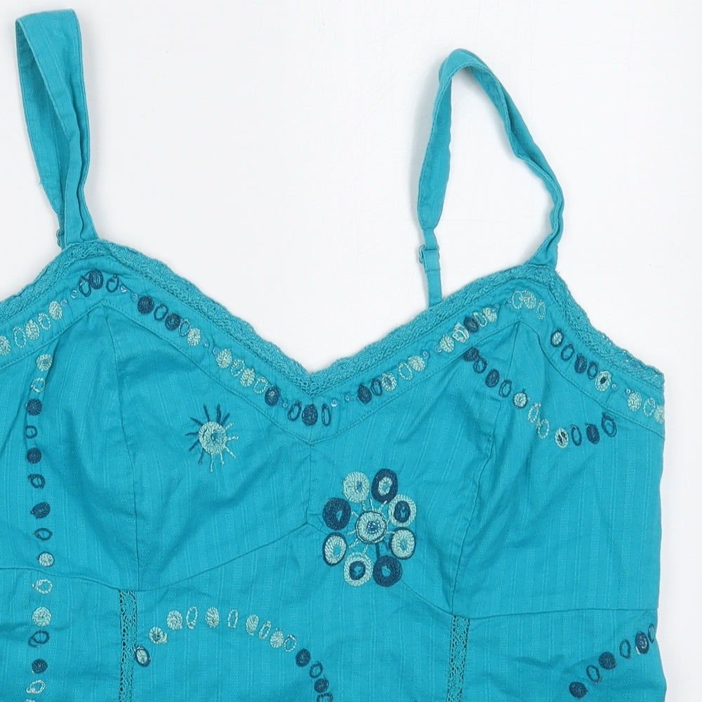 Per Una Womens Blue Geometric Cotton Basic Tank Size 14 V-Neck
