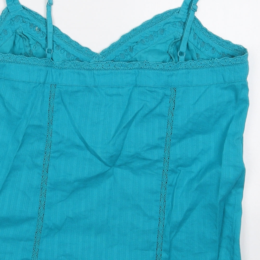 Per Una Womens Blue Geometric Cotton Basic Tank Size 14 V-Neck