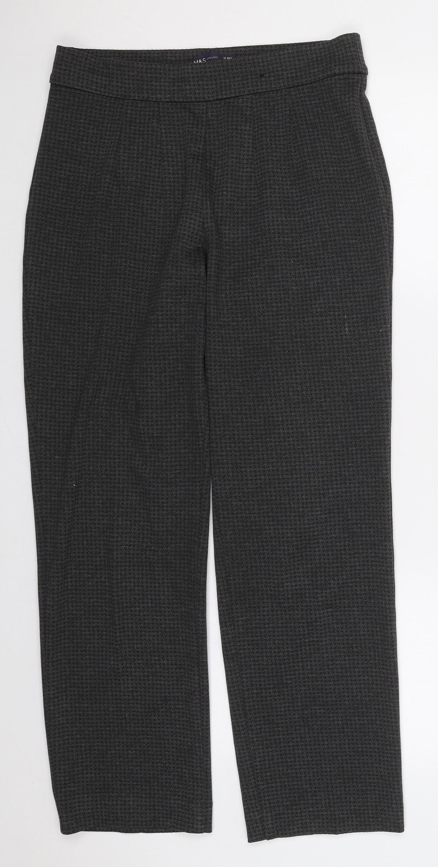 Marks and Spencer Womens Grey Houndstooth Viscose Trousers  Size 12 L27.5 in Regular