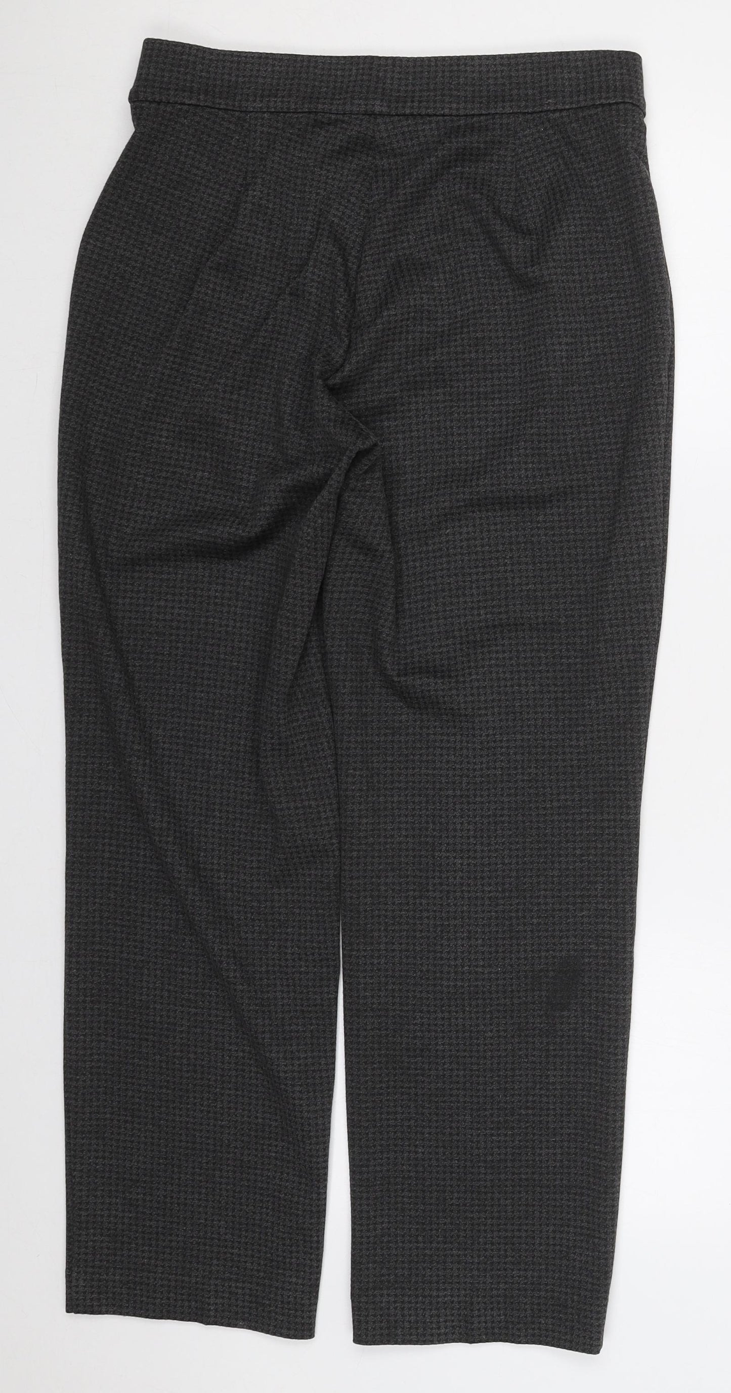Marks and Spencer Womens Grey Houndstooth Viscose Trousers  Size 12 L27.5 in Regular