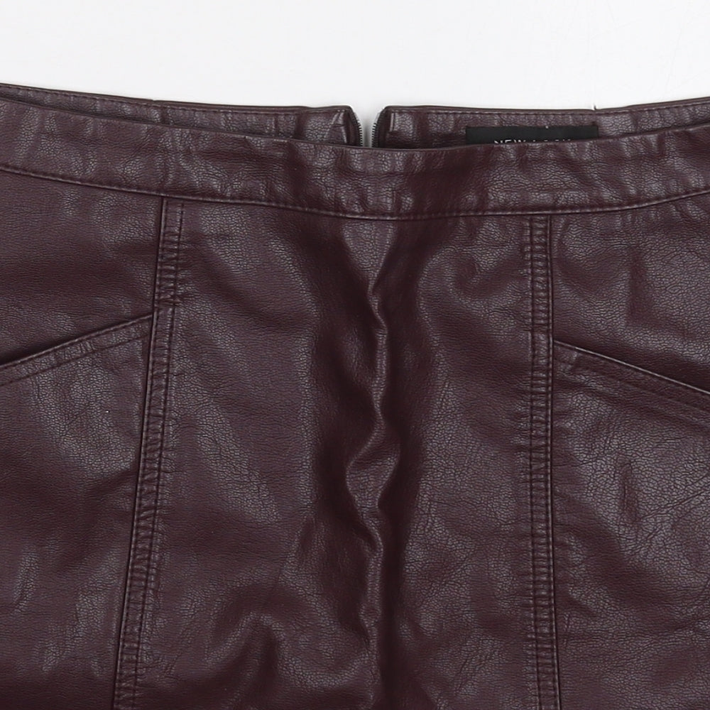 New Look Womens Purple  Polyurethane Mini Skirt Size 10   Zip