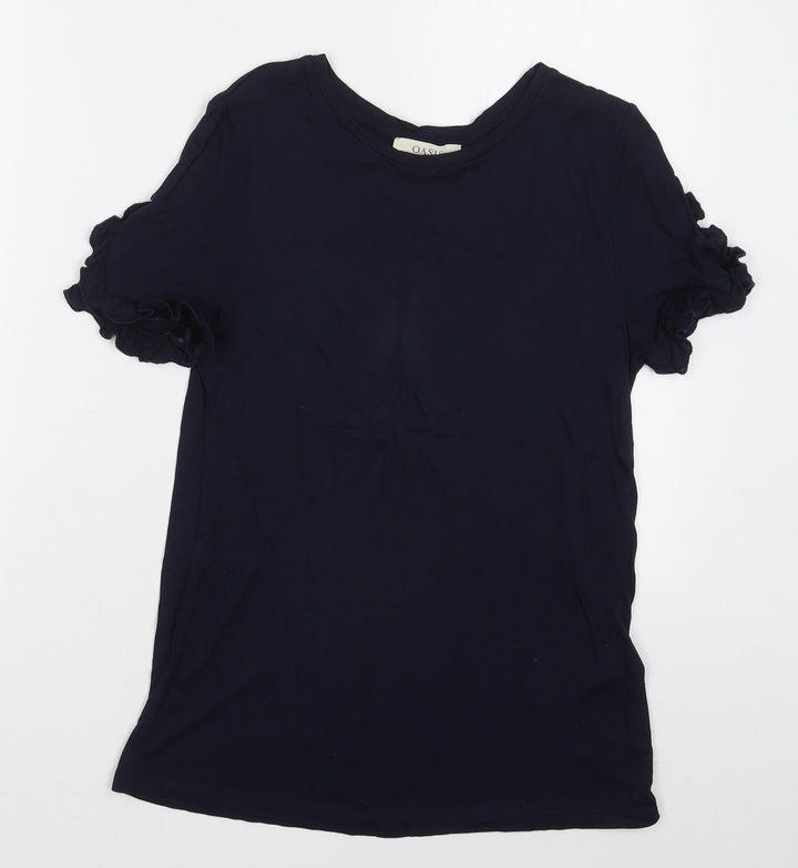 Oasis Womens Blue  Viscose Basic T-Shirt Size XS Crew Neck