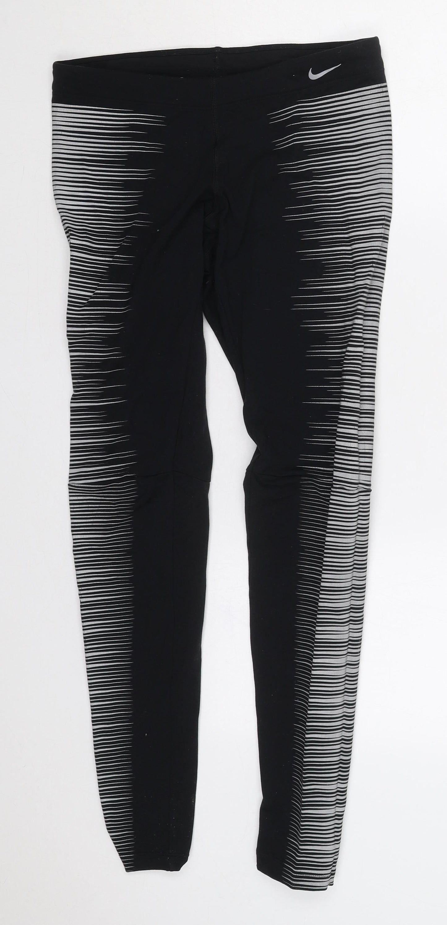 Nike Womens Black Striped Nylon Compression Leggings Size M L28 in Regular