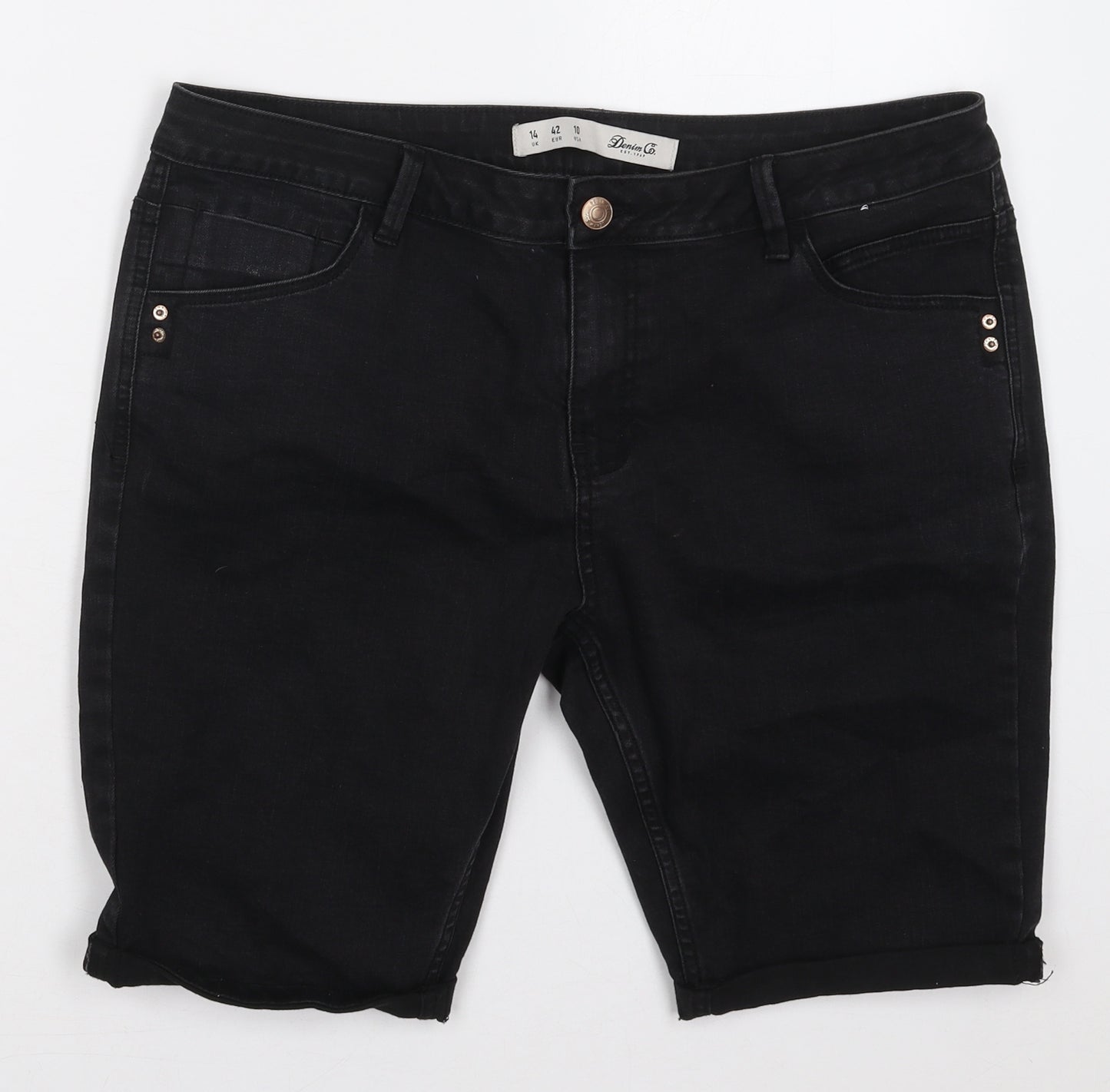 Denim Co Womens Black  Cotton Bermuda Shorts Size 14 L9 in Regular Button