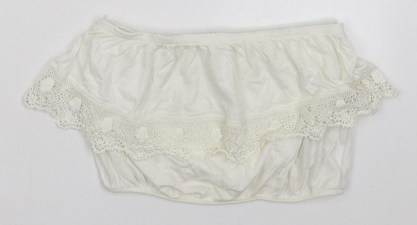 New Look Womens Ivory  Cotton Cropped Tank Size 10 Off the Shoulder