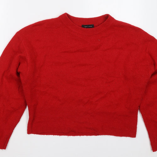 New Look Womens Red Crew Neck  Acrylic Pullover Jumper Size 10