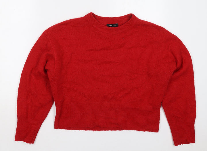 New Look Womens Red Crew Neck  Acrylic Pullover Jumper Size 10
