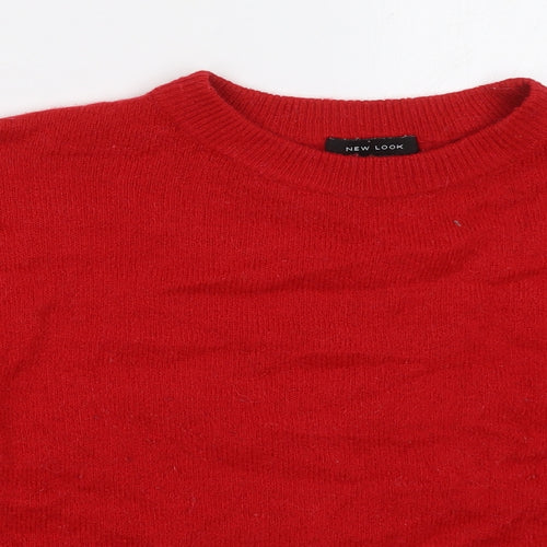 New Look Womens Red Crew Neck  Acrylic Pullover Jumper Size 10