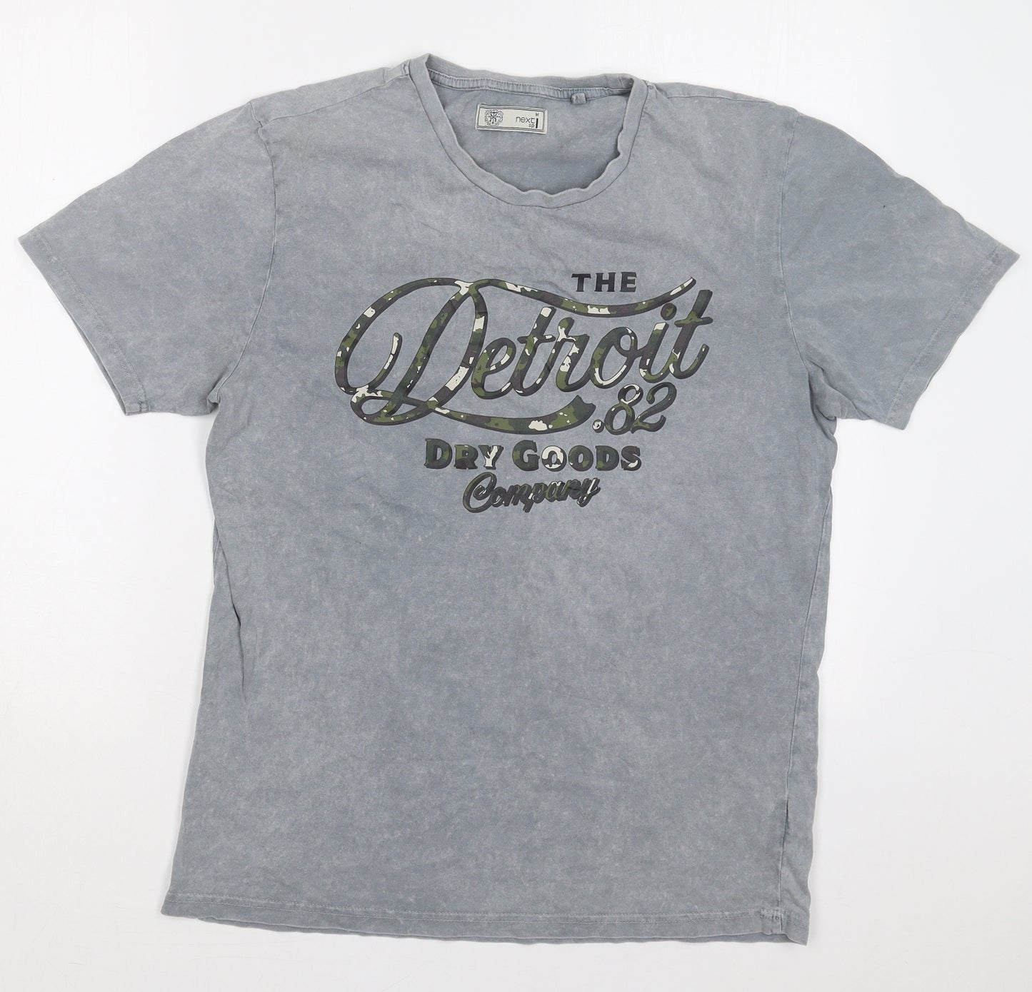 NEXT Mens Grey  Cotton  T-Shirt Size M Crew Neck  - Detroit