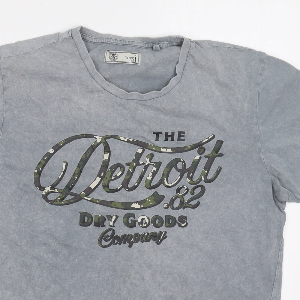 NEXT Mens Grey  Cotton  T-Shirt Size M Crew Neck  - Detroit