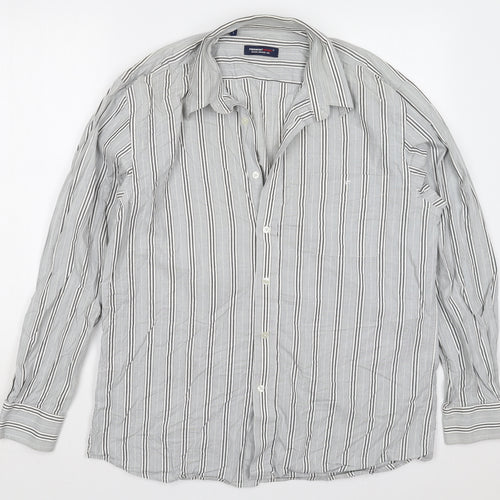 Piermont Mens Grey Striped Cotton  Button-Up Size L Collared Button