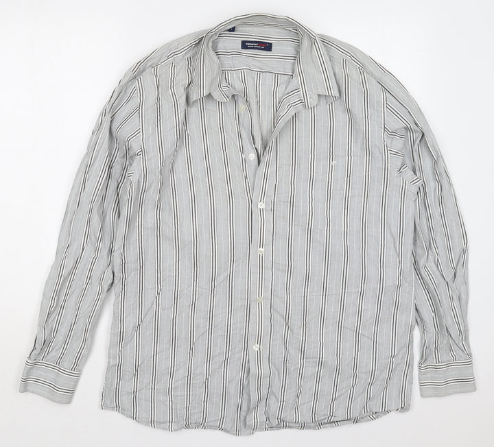 Piermont Mens Grey Striped Cotton  Button-Up Size L Collared Button