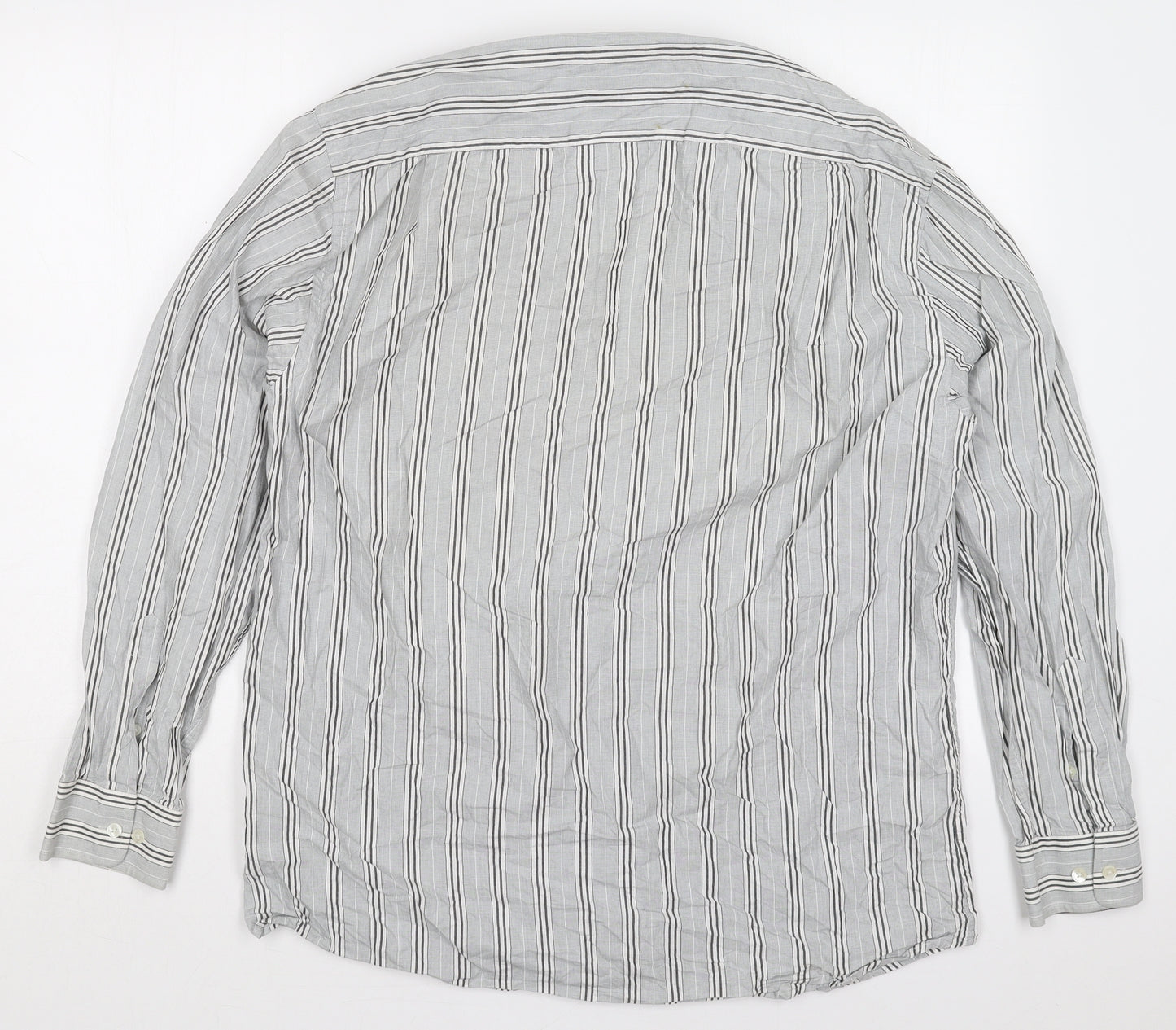 Piermont Mens Grey Striped Cotton  Button-Up Size L Collared Button