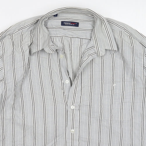 Piermont Mens Grey Striped Cotton  Button-Up Size L Collared Button
