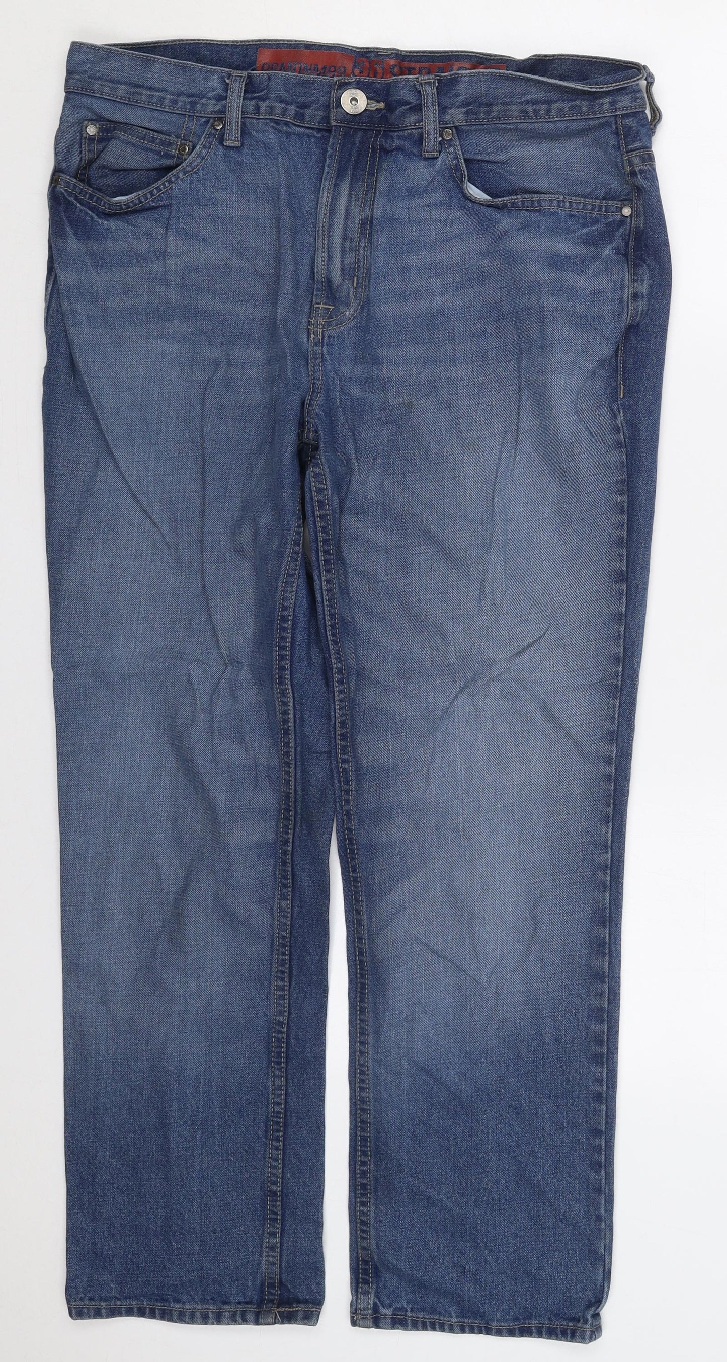 George Mens Blue  Cotton Straight Jeans Size 36 L29 in Regular Button