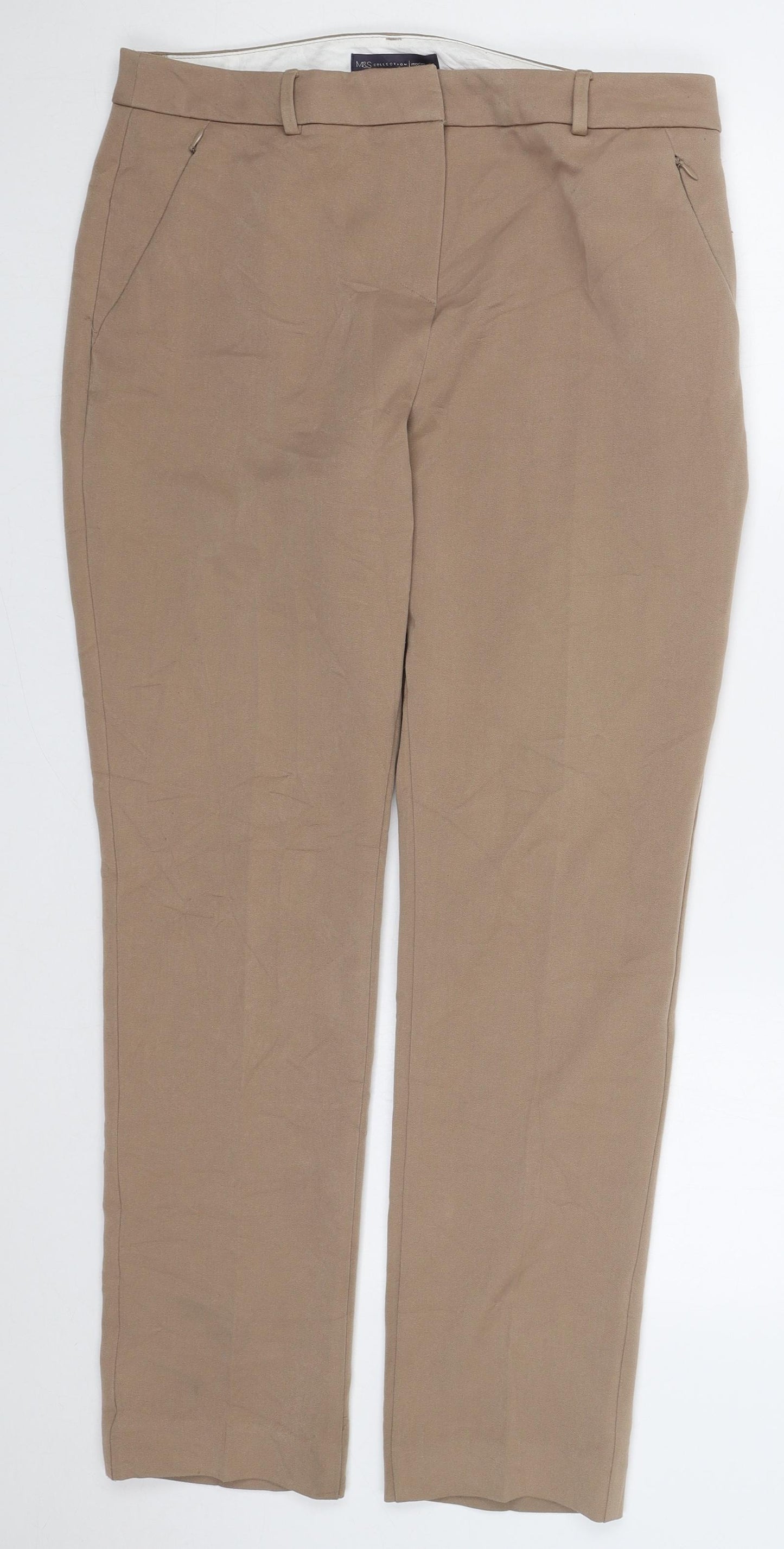 Marks and Spencer Womens Beige  Polyester Trousers  Size 34 in L29 in Regular Hook & Eye