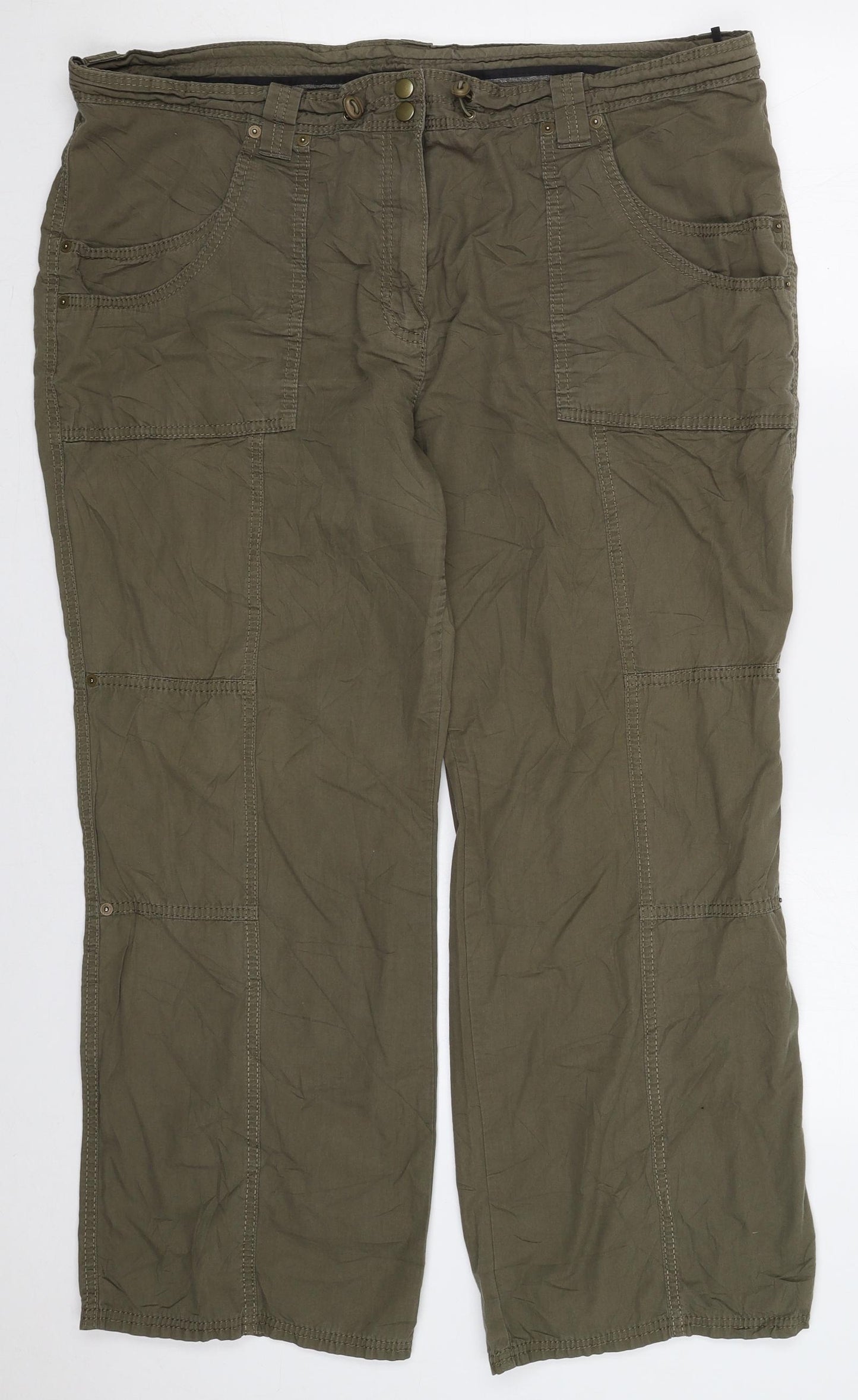 Marks and Spencer Womens Green  Cotton Cargo Trousers Size 20 L27 in Regular Button