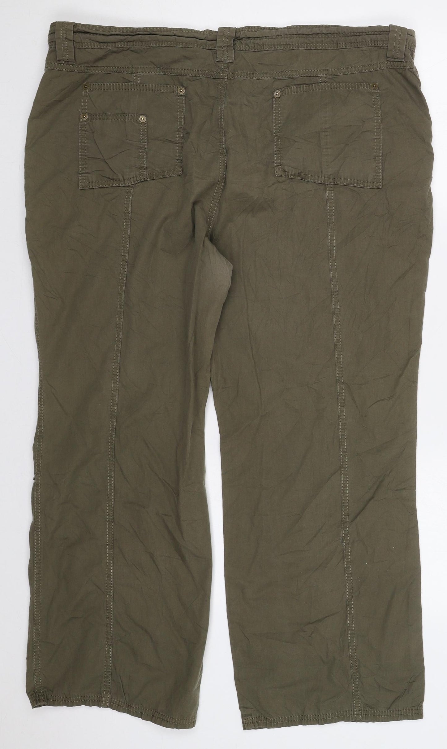 Marks and Spencer Womens Green  Cotton Cargo Trousers Size 20 L27 in Regular Button