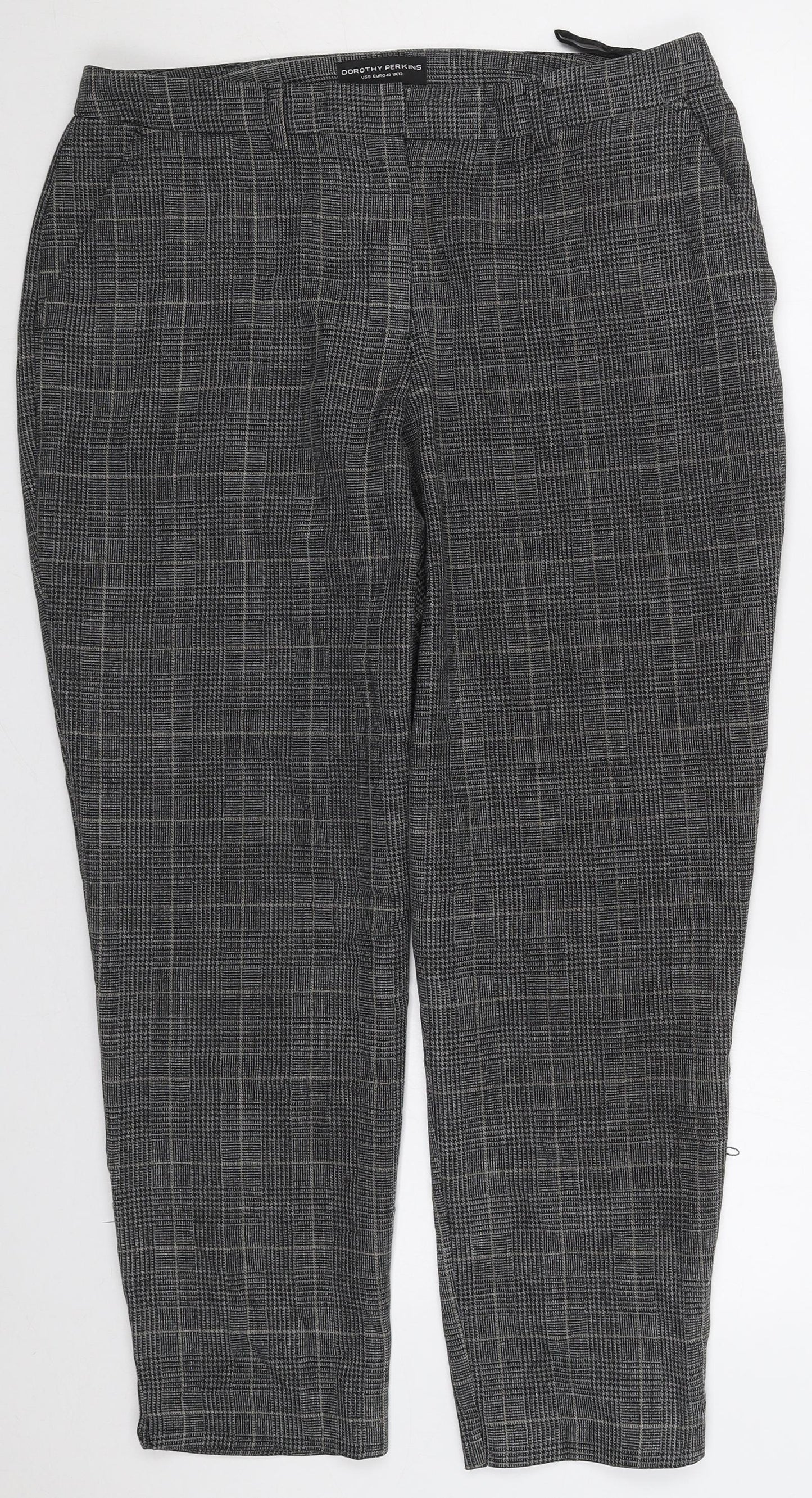Dorothy Perkins Womens Grey Check Polyester Trousers  Size 12 L26 in Regular Hook & Eye