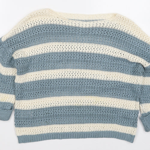 NEXT Womens Blue Boat Neck Striped Acrylic Pullover Jumper Size S