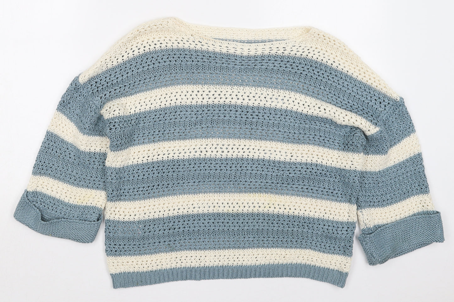 NEXT Womens Blue Boat Neck Striped Acrylic Pullover Jumper Size S