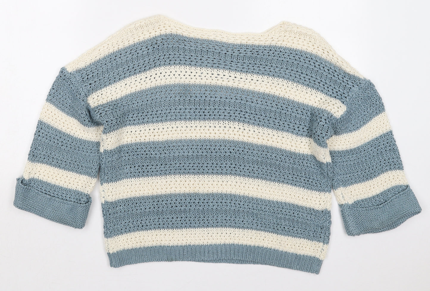 NEXT Womens Blue Boat Neck Striped Acrylic Pullover Jumper Size S