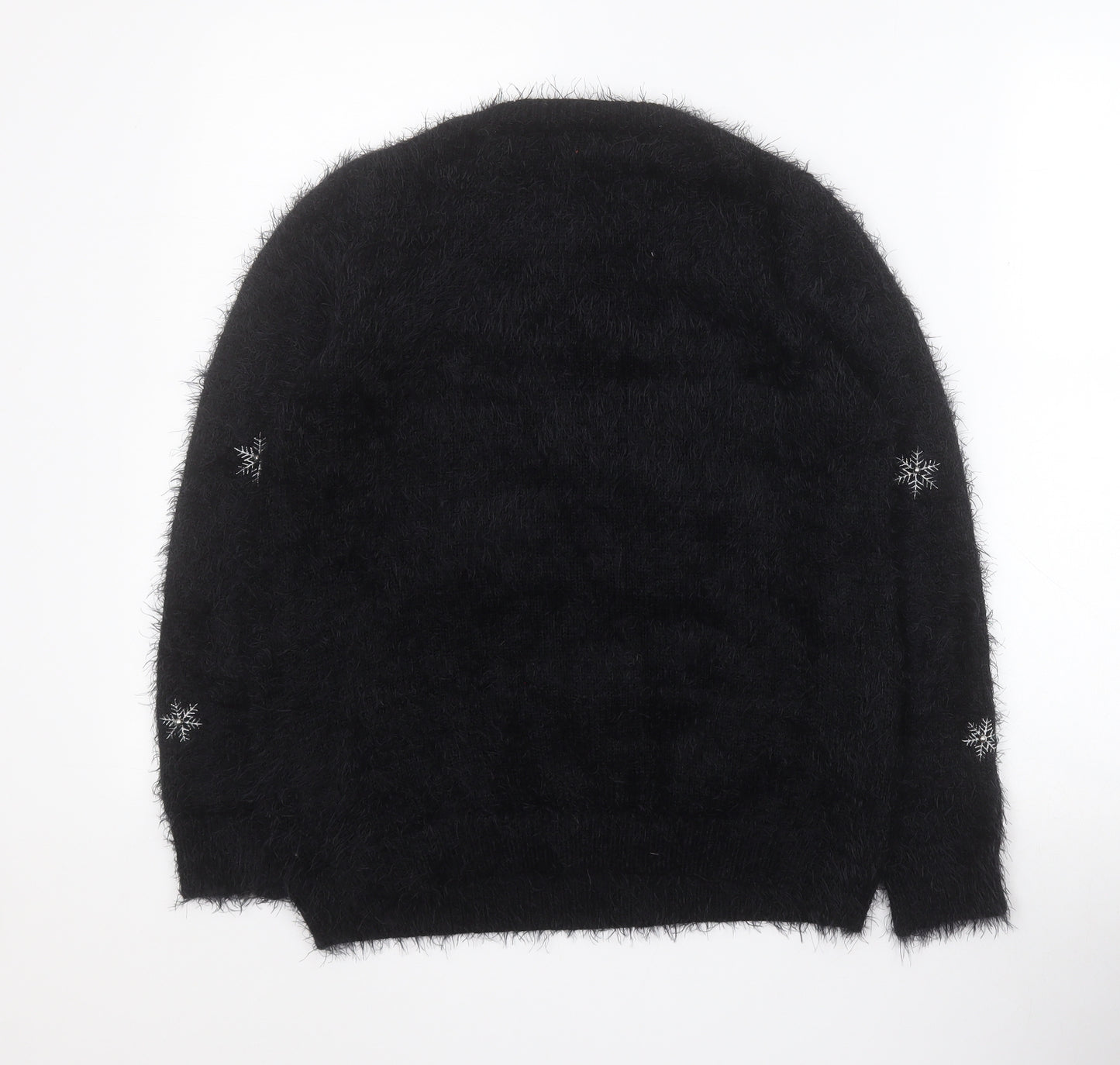 Primark Womens Black Round Neck  Nylon Pullover Jumper Size 12   - Christmas