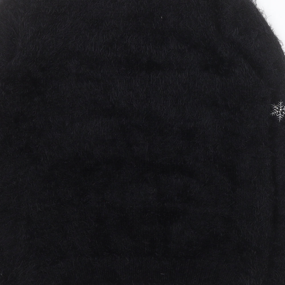 Primark Womens Black Round Neck  Nylon Pullover Jumper Size 12   - Christmas