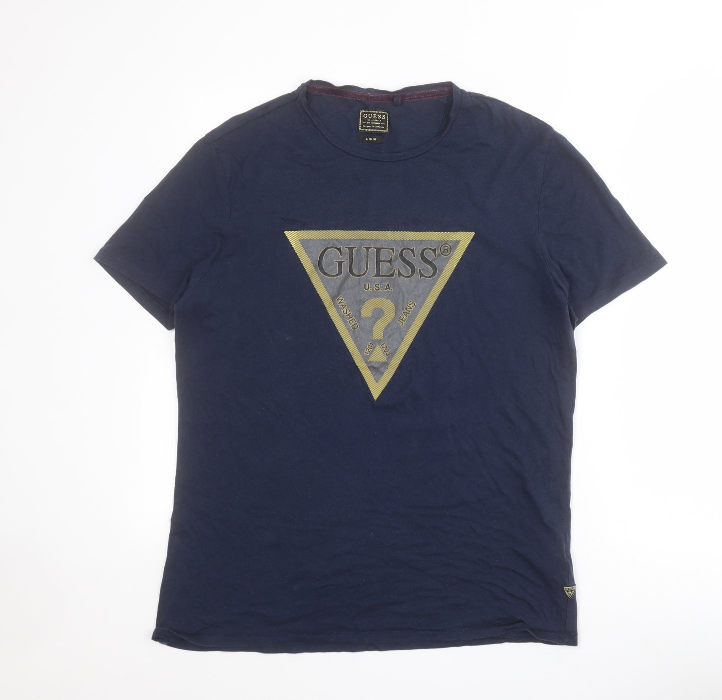 GUESS Mens Blue  Cotton  T-Shirt Size M Round Neck
