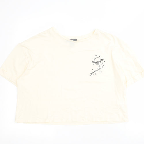 Primark Womens Yellow  Polyester Cropped T-Shirt Size M Round Neck - Planet