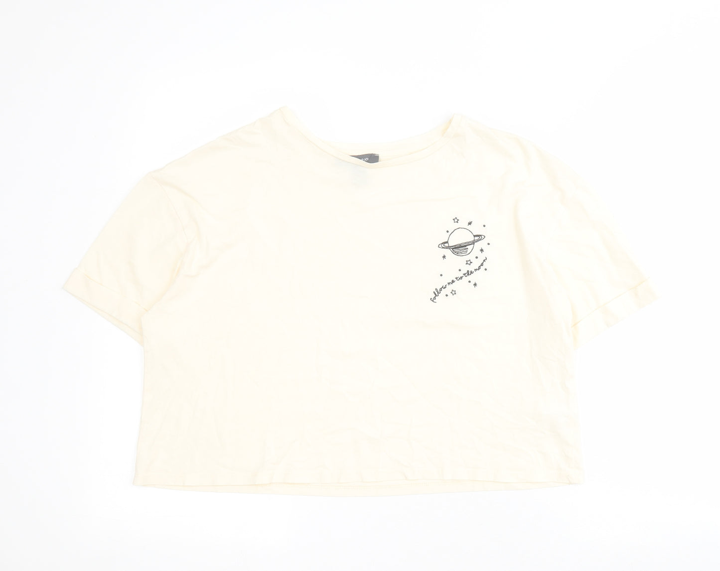 Primark Womens Yellow  Polyester Cropped T-Shirt Size M Round Neck - Planet