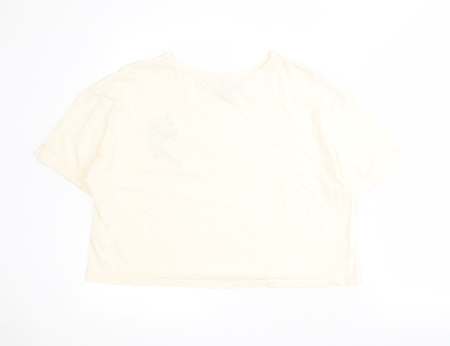 Primark Womens Yellow  Polyester Cropped T-Shirt Size M Round Neck - Planet