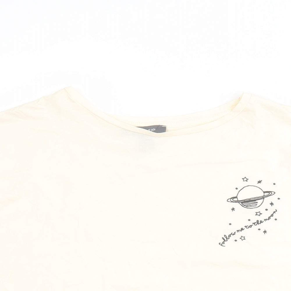 Primark Womens Yellow  Polyester Cropped T-Shirt Size M Round Neck - Planet