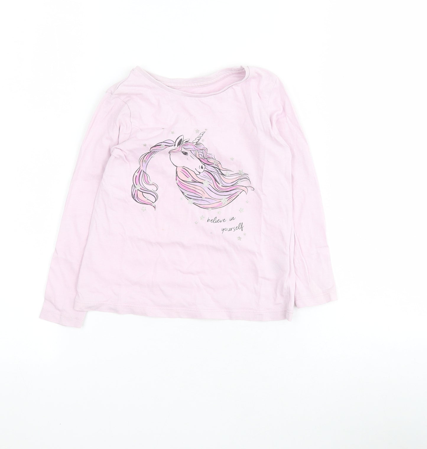 Dunnes Girls Purple  Cotton Pullover T-Shirt Size 3-4 Years Round Neck Pullover - Unicorn