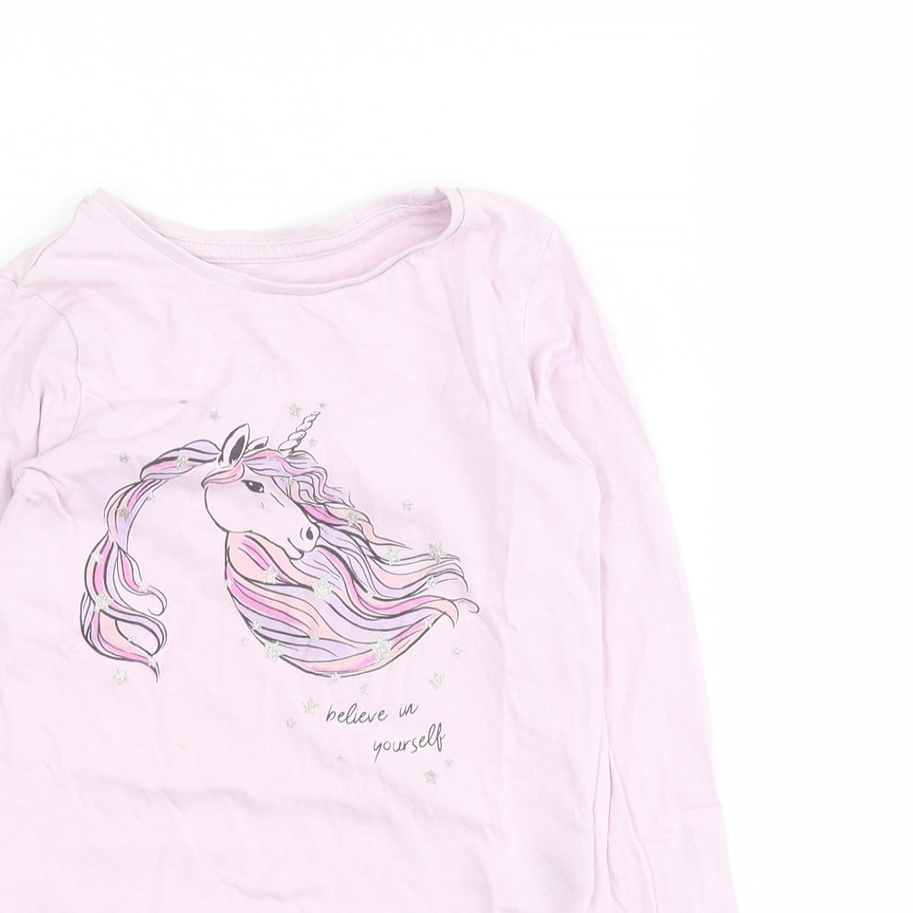 Dunnes Girls Purple  Cotton Pullover T-Shirt Size 3-4 Years Round Neck Pullover - Unicorn