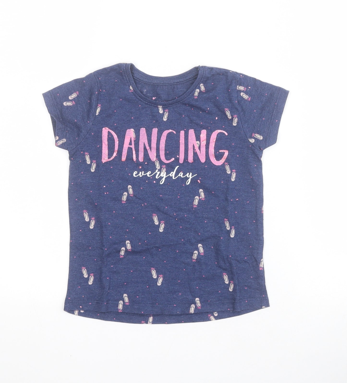Primark Girls Blue  Cotton Pullover T-Shirt Size 3-4 Years Round Neck Pullover - Ballet