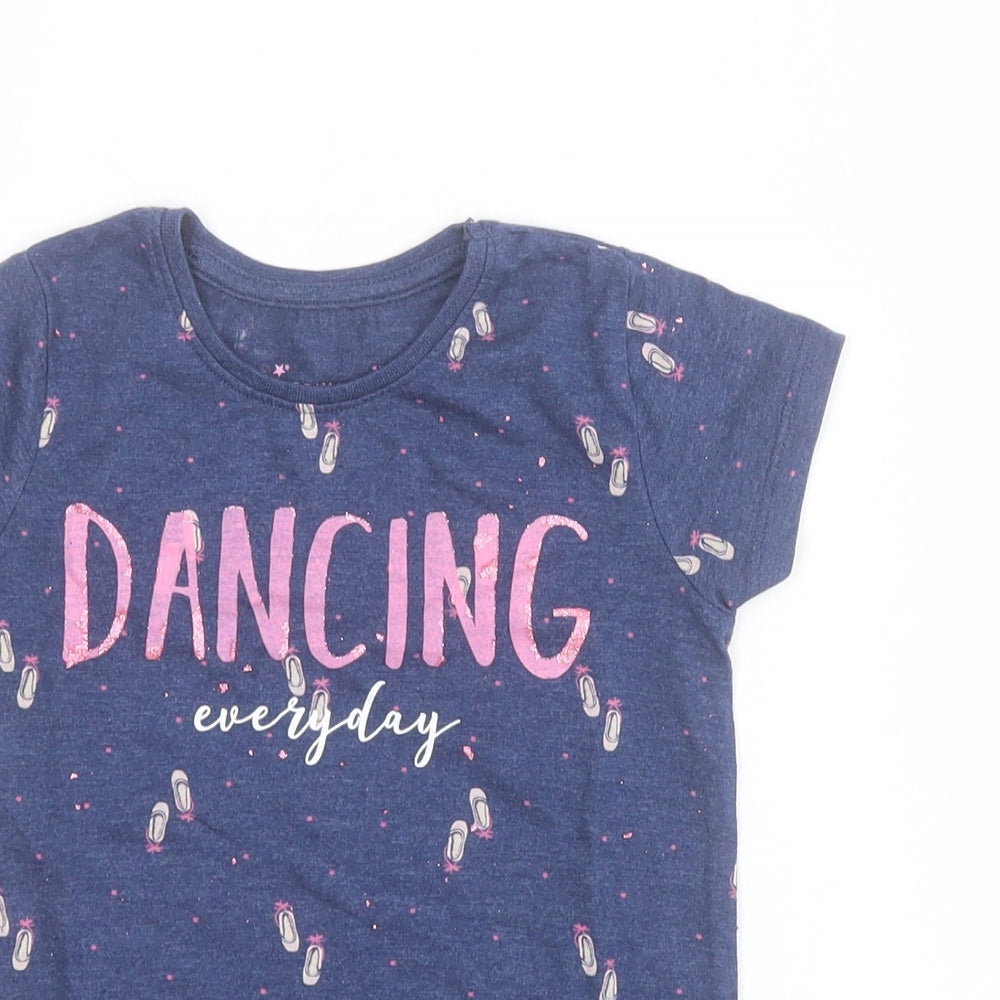 Primark Girls Blue  Cotton Pullover T-Shirt Size 3-4 Years Round Neck Pullover - Ballet