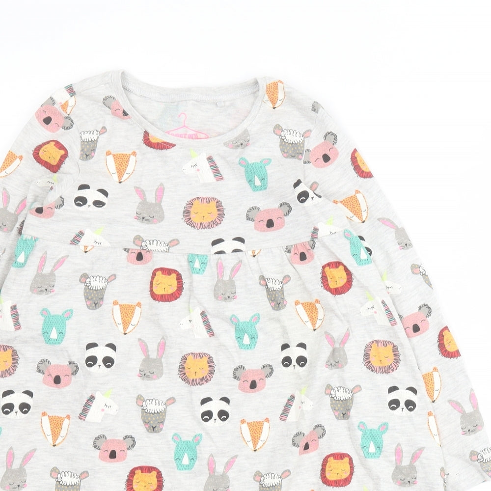 NEXT Girls Grey  Cotton T-Shirt Dress  Size 4-5 Years  Round Neck Pullover